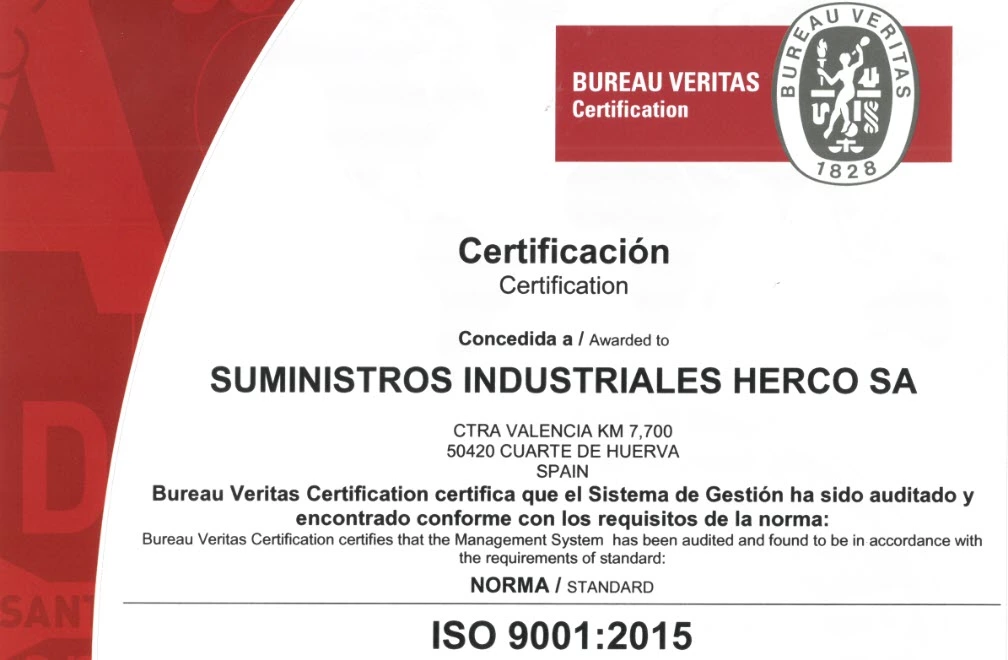 HERCO SE RECERTIFICA BAJO LA NORMA DE CALIDAD ISO 9001:2015