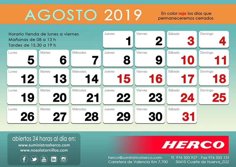 HORARIO DE VERANO 2019 EN HERCO