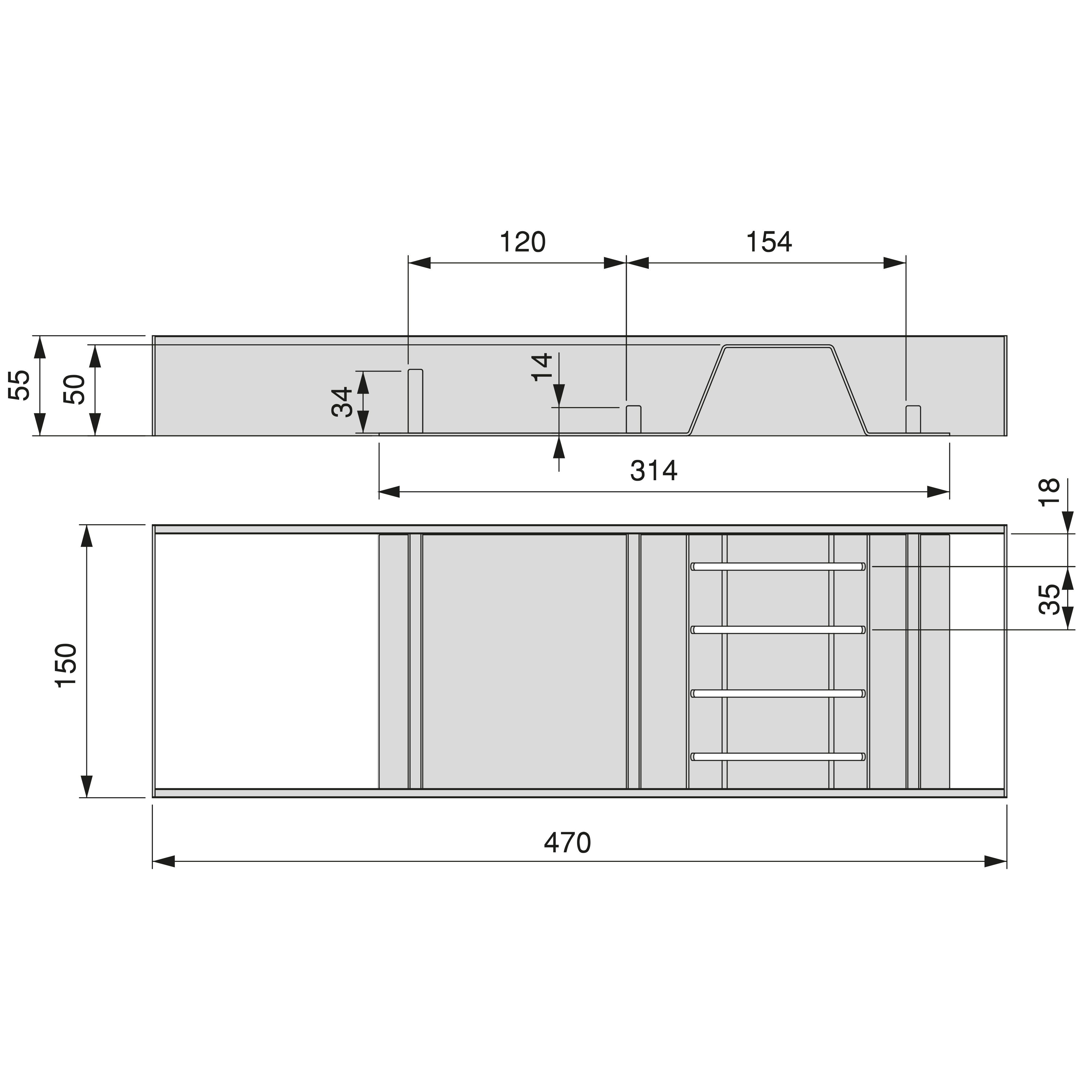 EMUCA portaplatos orderbox para cajón, 120x470mm, aluminio y plástico, gris  antracita