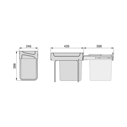 Emuca Contenedor de reciclaje para fijación inferior y extracción manual en mueble de cocina Recycle 1x20litros, Plástico gris antracit