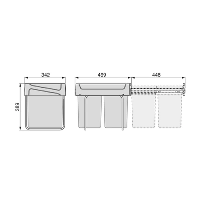 Emuca Contenedor de reciclaje para fijación inferior y extracción manual en mueble de cocina Recycle 2x20litros, Plástico gris antracit