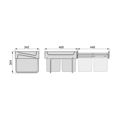 Emuca Contenedor de reciclaje para fijación inferior y extracción manual en mueble de cocina 2x15litros, Plástico gris antracita