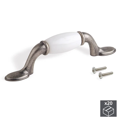 Emuca Lote de 20 tiradores para mueble Papua, L127mm, intereje 76mm, Zamak, Plata vieja