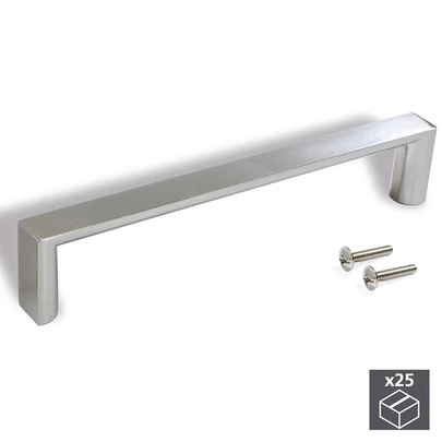 Emuca Lote de 25 tiradores para mueble Fuji, L135mm, intereje 128mm, Zamak, Niquel satinado