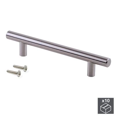 Emuca Lote de 10 tiradores para mueble Orlando, L252mm, intereje 192mm, Acero, Níquel satinado