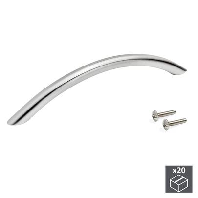 Emuca Lote de 20 tiradores para mueble Porto, L300mm, intereje 256mm, Acero, Níquel satinado