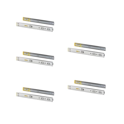 Emuca Lote de 5 juegos de guías para cajones, de bolas, altura 45mm, profundidad 500mm, extracción total, con push, cierre suave, Cinca