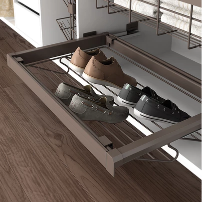 Emuca Kit de zapatero metálico y bastidor de guías para armarios Moka, cierre suave, regulable, módulo de 900mm, Acero y aluminio, Colo
