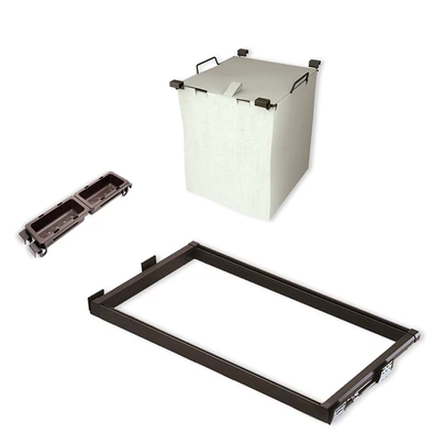 Emuca Kit de Cesto ropa y bastidor de guías con bandejas auxiliares para armario, regulable 564-614 mm, color moka, 1 ud.