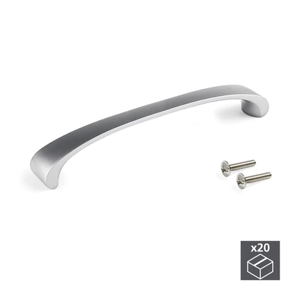 Emuca Lote de 20 tiradores para mueble Kyoto, L174mm, intereje 160mm, Zamak, Níquel satinado