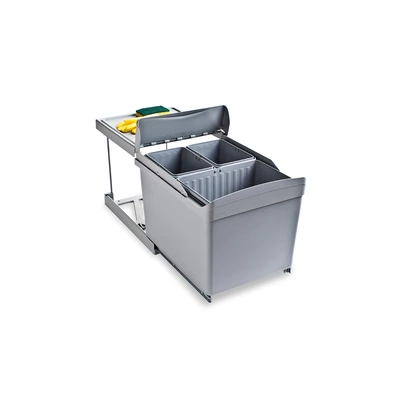 Emuca Contenedor de reciclaje para fijación inferior y extracción automática en mueble de cocina 1x16litros 2x7.5litros, Plástico gris