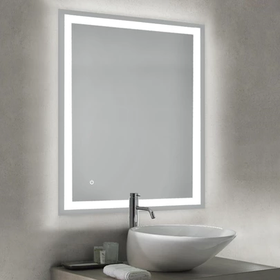 Emuca Espejo de baño Hercules con iluminación LED frontal y decorativa, rectangular 600 x 800 mm, AC 230V 50Hz, 45 W, Aluminio y Crista
