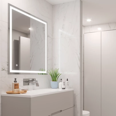 Emuca Espejo de baño Hercules con iluminación LED frontal y decorativa, rectangular 600 x 800 mm, AC 230V 50Hz, 45 W, Aluminio y Crista