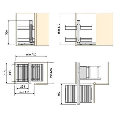 Emuca Sistema de rincón extraíble Suprastar para mueble de cocina, Izquierda, Cromado, Acero
