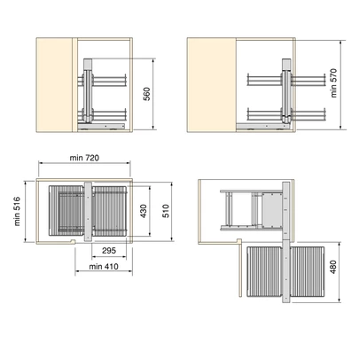 Emuca Sistema de rincón extraíble Suprastar para mueble de cocina, Derecha, Cromado, Acero, 1 ud.