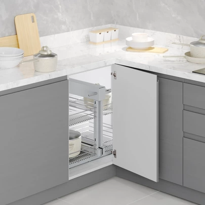 Emuca Sistema de rincón extraíble Suprastar para mueble de cocina, Derecha, Cromado, Acero, 1 ud.