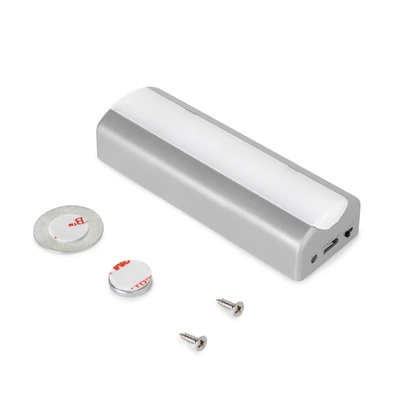 Emuca Luminaria LED Rigel recargable por USB para interior cajones con sensor de vibración, Luz blanca natural 4.000K, Plástico, Gris m