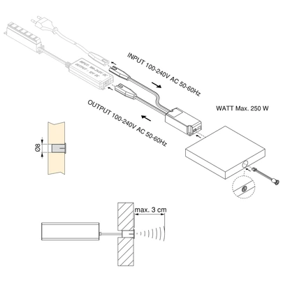 Emuca Kit de tira LED Lynx Premium 9,6W/m IP20, longitud 5m, con convertidores 12V DC, cables y sensores SWITCH (interruptor), Plástico