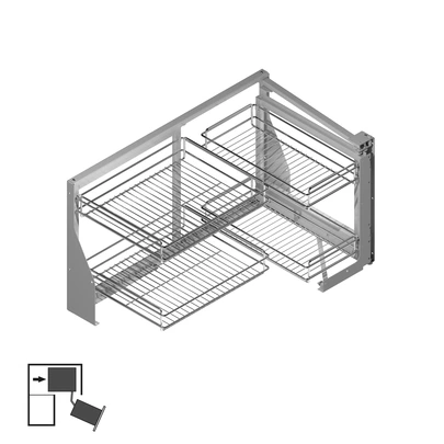 Emuca Rinconero extraíble Ángulo Supra para muebles de cocina, Montaje mano derecha, Cromado, Acero