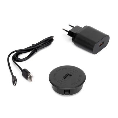 Emuca Cargador inalámbrico de superficie para móviles Airtop 2 con USB A, D.60mm, 5V DC / 2.1A (USB-10W/Qi-10W), Plástico, Negro