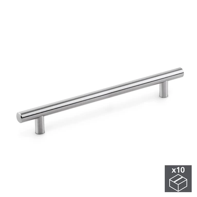 Emuca Lote de 10 tiradores para mueble Orlando, L178mm, intereje 128mm, Acero, Níquel satinado