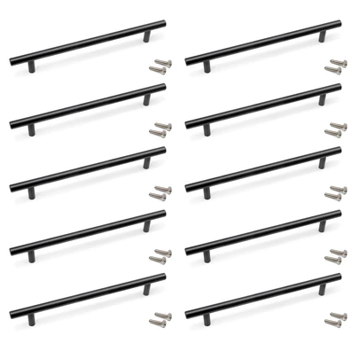Emuca Lote de 10 tiradores para mueble Orlando, L336mm, intereje 256mm, Acero, Pintado negro