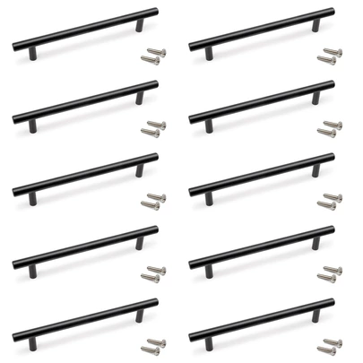 Emuca Lote de 10 tiradores para mueble Orlando, L252mm, intereje 192mm, Acero, Pintado negro