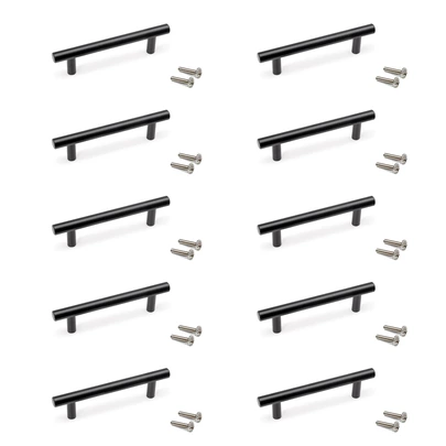 Emuca Lote de 10 tiradores para mueble Orlando, L136mm, intereje 96mm, Acero, Pintado negro