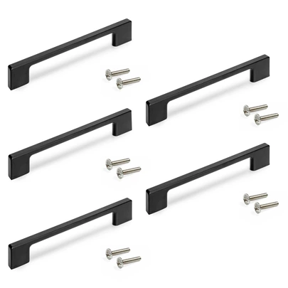 Emuca Lote de 5 tiradores para mueble Montreal, L160mm, intereje 128mm, Zamak, Pintado negro