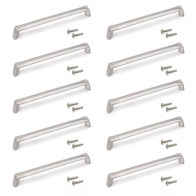 Emuca Lote de 10 tiradores para mueble Cantón, L174mm, intereje 160mm, Zamak, Níquel satinado