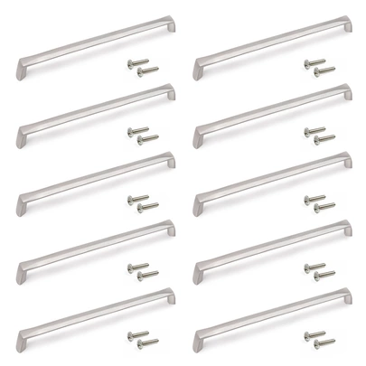 Emuca Lote de 10 tiradores para mueble Cantón, L206mm, intereje 192mm, Zamak, Níquel satinado