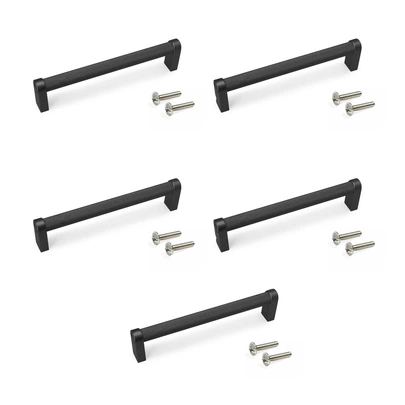 Emuca Lote de 5 tiradores para mueble Bergen, L141mm, intereje 128mm, Aluminio, Pintado negro