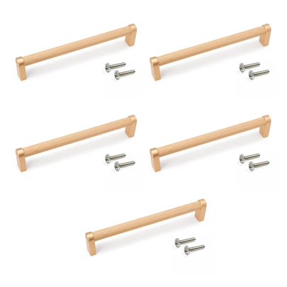 Emuca Lote de 5 tiradores para mueble Bergen, L173mm, intereje 160mm, Aluminio, Pintado oro