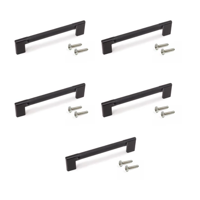 Emuca Lote de 5 tiradores para mueble Sofia, L189mm, intereje 160mm, Aluminio, Pintado negro