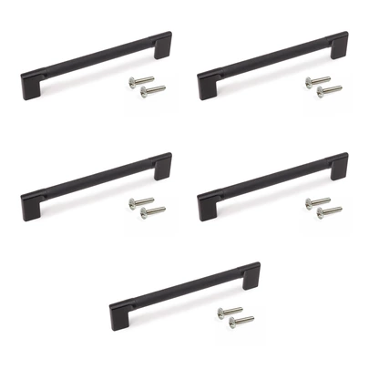 Emuca Lote de 5 tiradores para mueble Sofia, L221mm, intereje 192mm, Aluminio, Pintado negro