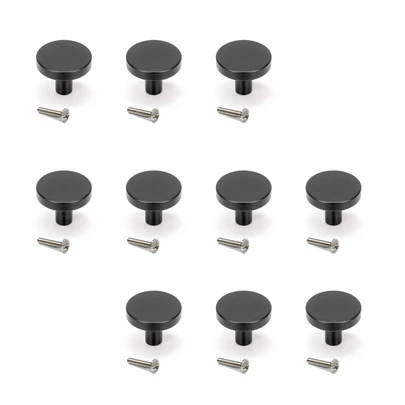 Emuca Lote de 10 pomos para mueble Cancún, diámetro 28.5mm, Zamak, Pintado negro