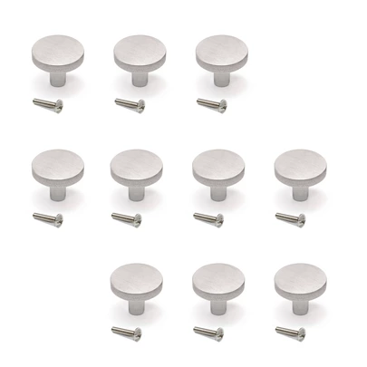 Emuca Lote de 10 pomos para mueble Uppsala, diámetro 30mm, Aluminio, Anodizado inox