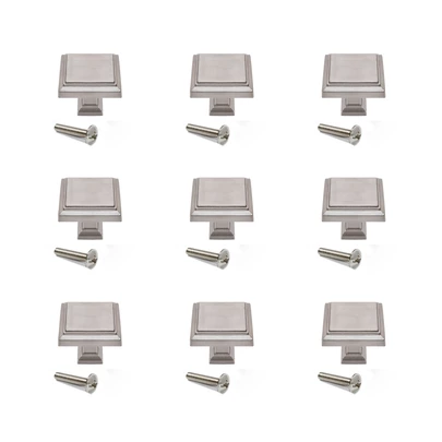 Emuca Lote de 10 pomos para mueble Ceuta, 31.5x31.5mm, Zamak, Níquel satinado