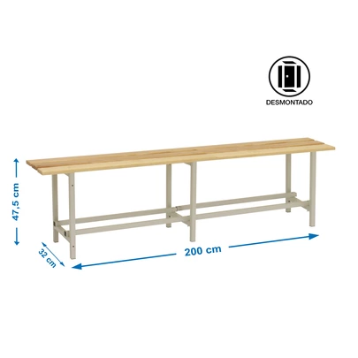 Banco vestuario desmontado madera 2000 mm 475x2000x320