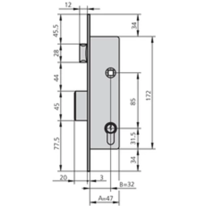 Cerradura embutir met hn 20 mm cvl