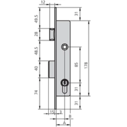 Cerradura embutir met hn 20 mm cvl