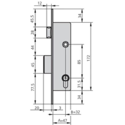 Cerradura embutir met hn 20 mm cvl