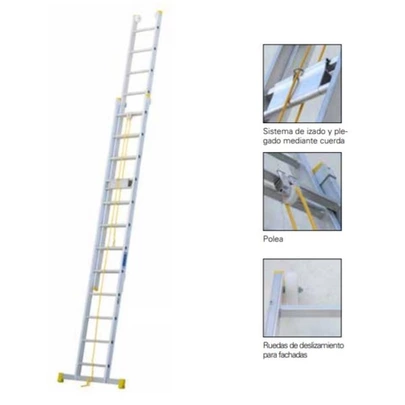 Escalera de Aluminio Extensible a Cuerda A7214C 2 tramos de 14 peldaños