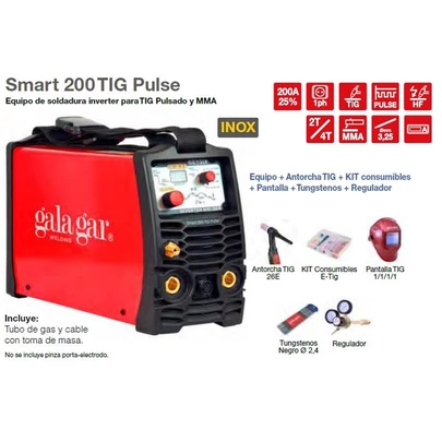 Equipo Soldar TIG Pulse DC 210A con Tubo de gas y Toma de Masa