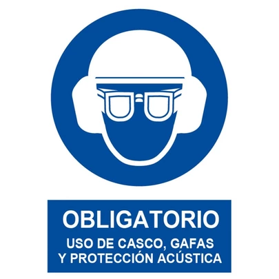 Señal Obligatorio Casco,Gafas Y Protección Acústica