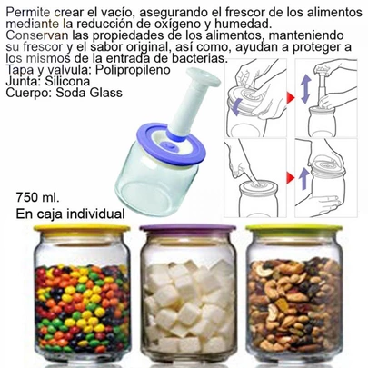 Kit 3 Botes Cristal + Bomba Vacio 750ml