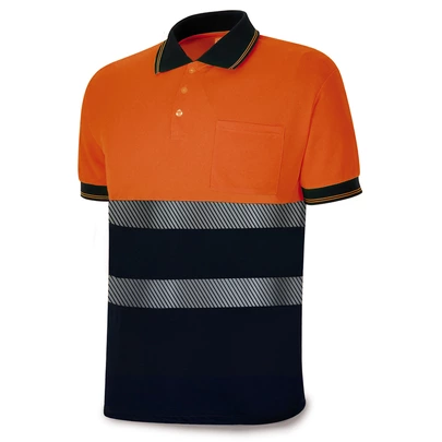Polo Alta Visibilidad Marca naranja/azul marino de manga corta T-L
