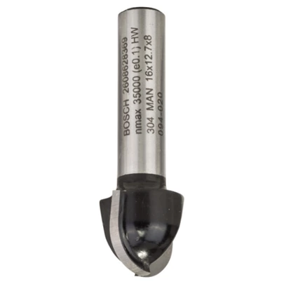 Fresa para medias cañas, 8 mm, R1 8 mm, D 16 mm, L 12,4 mm, G 45 mm