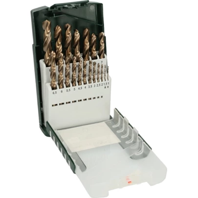 Set de 19 brocas para metal HSS-Co, DIN 3381,0; 1,5; 2,0; 2,5; 3,0; 3,5; 4,0; 4,5; 5,0; 5,5; 6,0; 6,5; 7,0; 7,5; 8,0; 8,5; 9,0; 9,5; 10