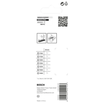 Punta PRO Torx Security Impact, T10H, T15H, T20H, T25H (2), T27H, T30H, T40H 25 mm, 8 uds.